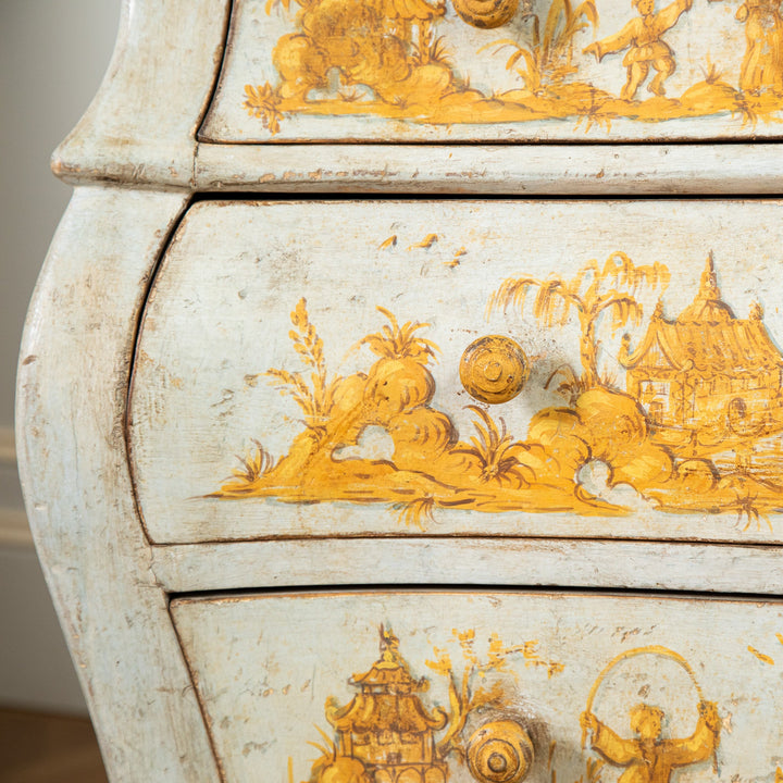 Late 19th C. Venetian Chest Painted in Chinoiserie Style of Blue & Yellow Ochres - La Maison London