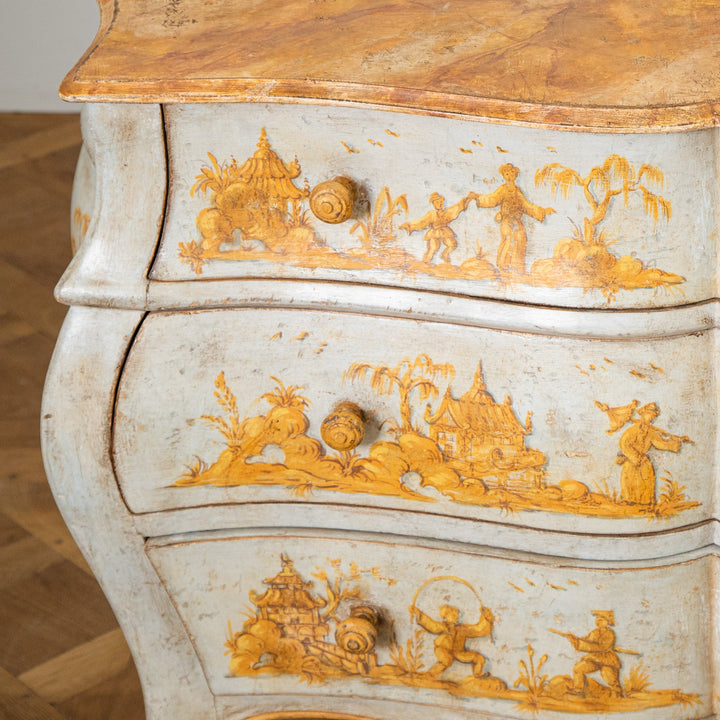 Late 19th C. Venetian Chest Painted in Chinoiserie Style of Blue & Yellow Ochres - La Maison London