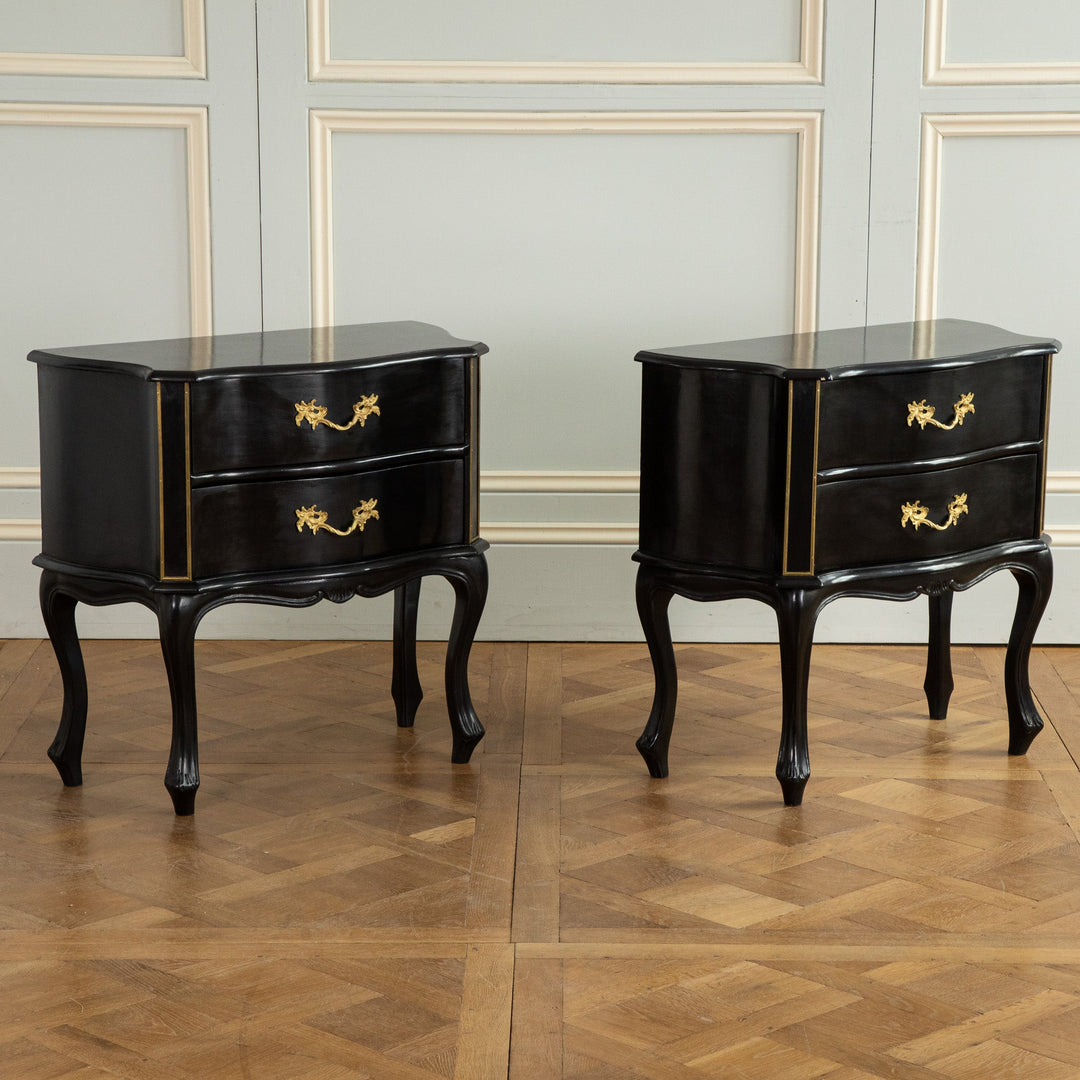 Louis XV Style Black Lacquer Chest of Drawers - La Maison London