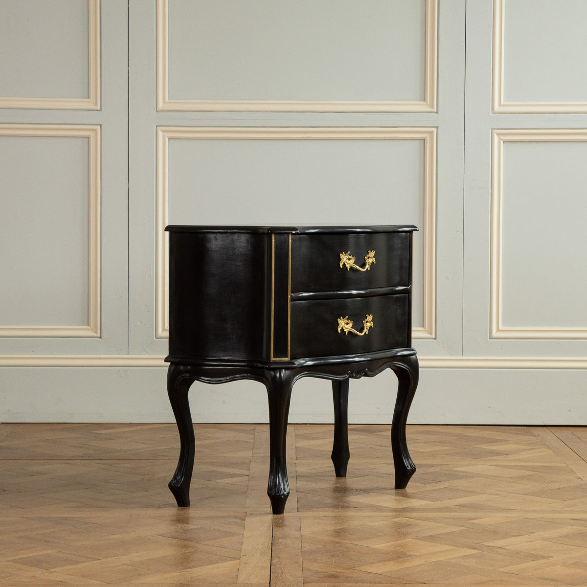 Louis XV Style Black Lacquer Chest of Drawers - La Maison London