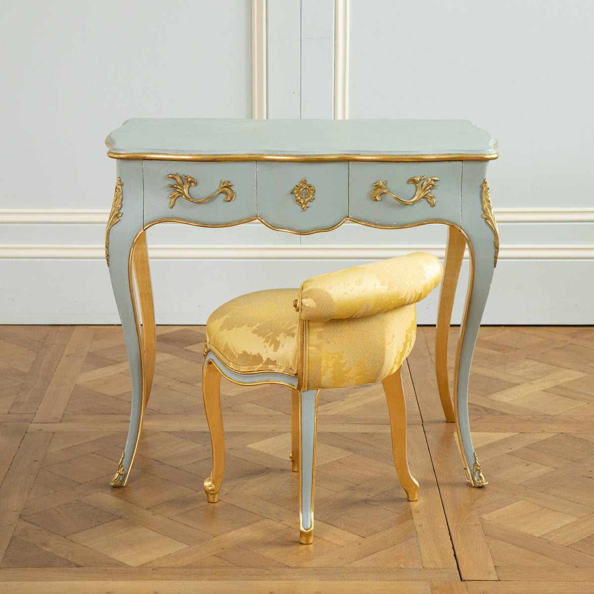 Louis XV Style Writing Desk with Serpentine Legs Painted with Gold Highlights - La Maison London