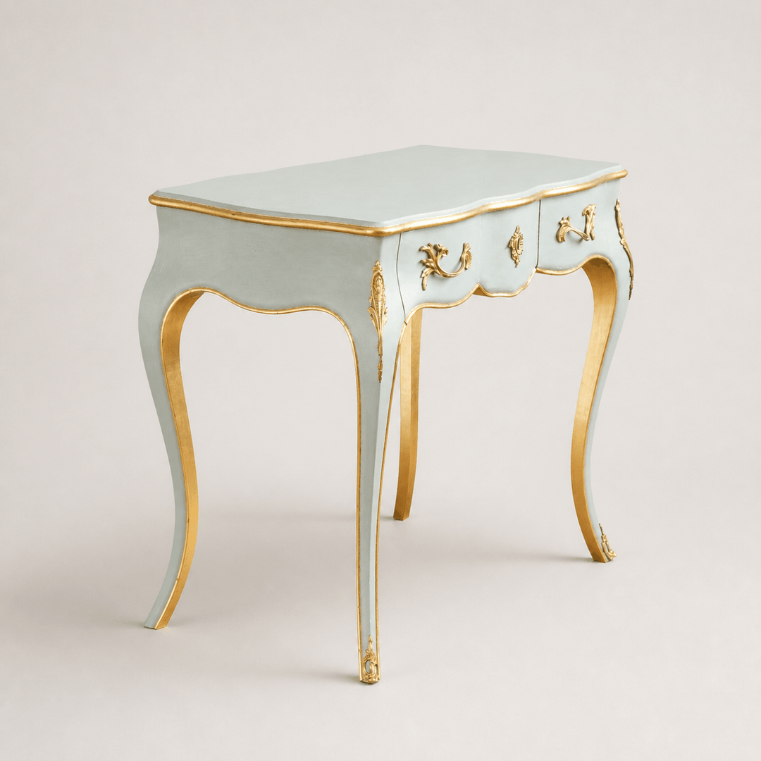 Louis XV Style Writing Desk with Serpentine Legs Painted with Gold Highlights - La Maison London