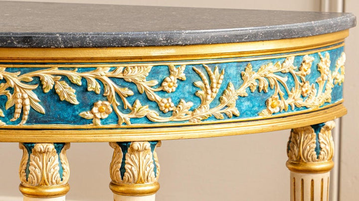 Louis XVI parcel-gilt polychrome demi-lune console table – view 11