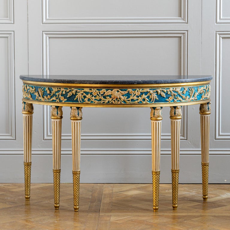Louis XVI parcel-gilt polychrome demi-lune console table – view 2