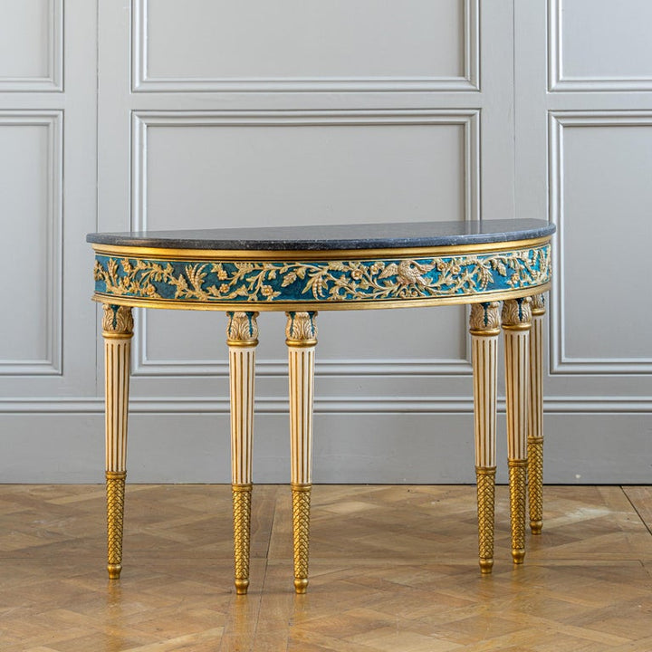 Louis XVI parcel-gilt polychrome demi-lune console table – view 3