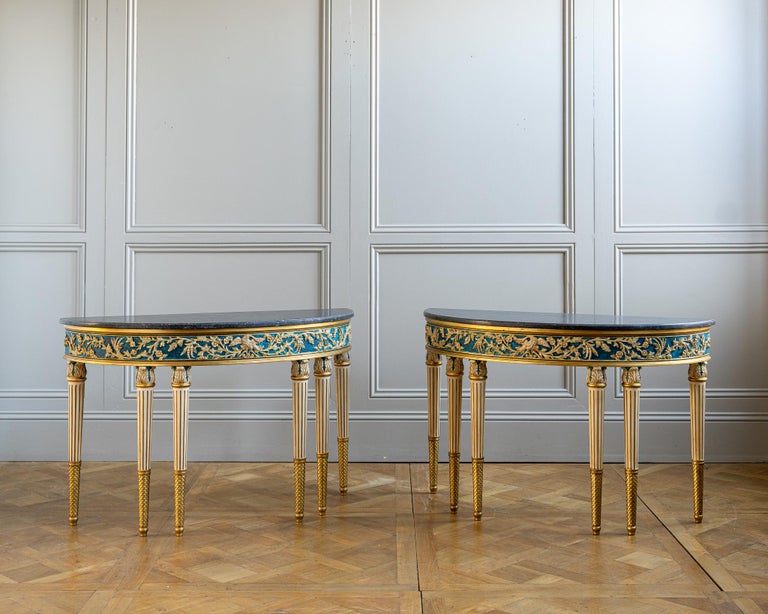Louis XVI parcel-gilt polychrome demi-lune console table – view 5
