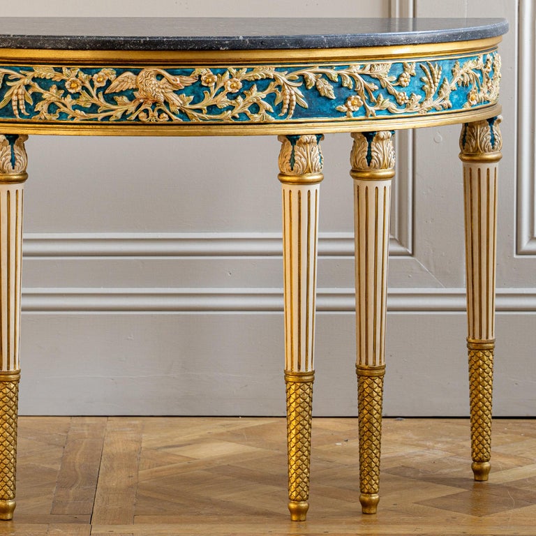 Louis XVI parcel-gilt polychrome demi-lune console table – view 6