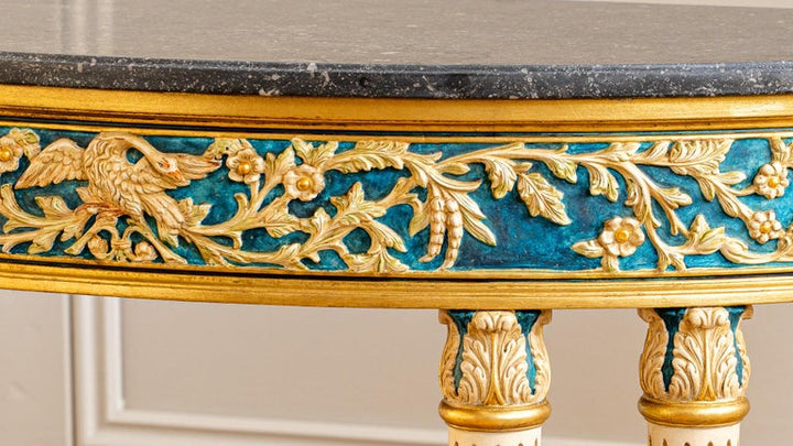Louis XVI parcel-gilt polychrome demi-lune console table – view 7