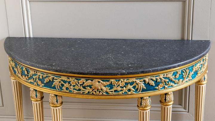 Louis XVI parcel-gilt polychrome demi-lune console table – view 8