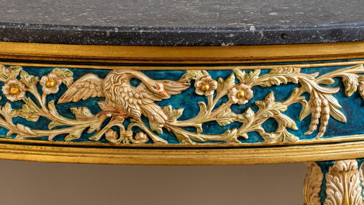 Louis XVI parcel-gilt polychrome demi-lune console table – view 9