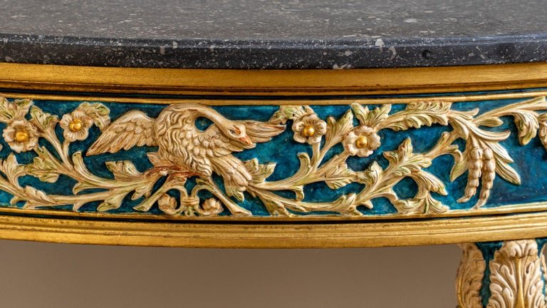 Louis XVI Parcel-Gilt Polychrome Demi-Lune Console Table - La Maison London