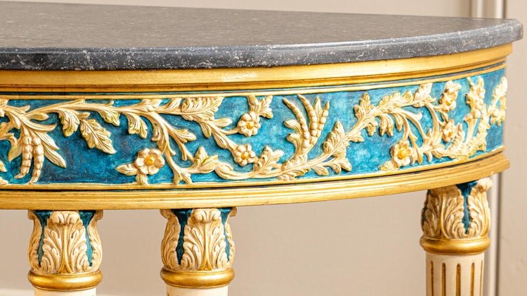 Louis XVI Parcel-Gilt Polychrome Demi-Lune Console Table - La Maison London