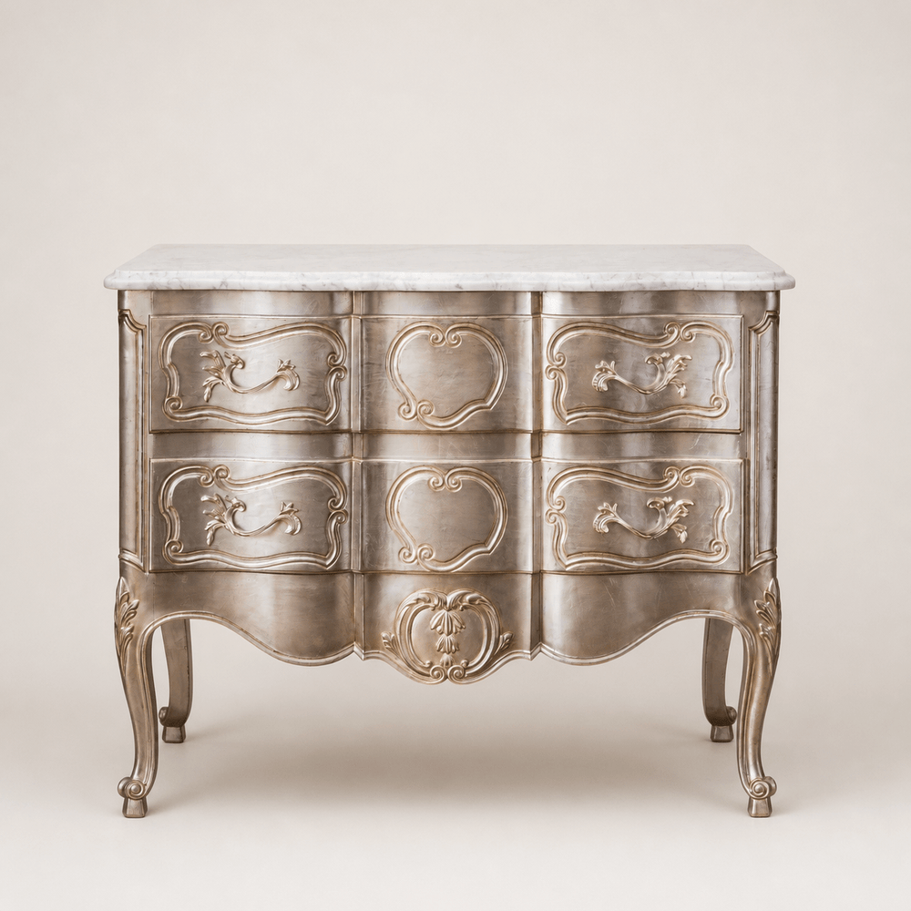 Commode de style LXV en finition argent doré à la main