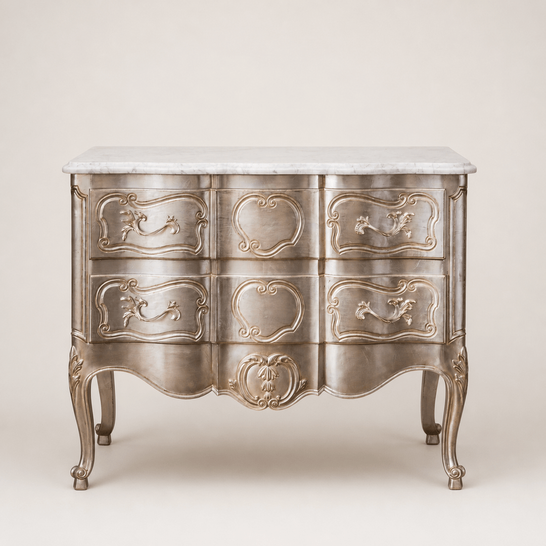 LXV Style Chest of Drawers in Hand Gilded Silver Finish - La Maison London