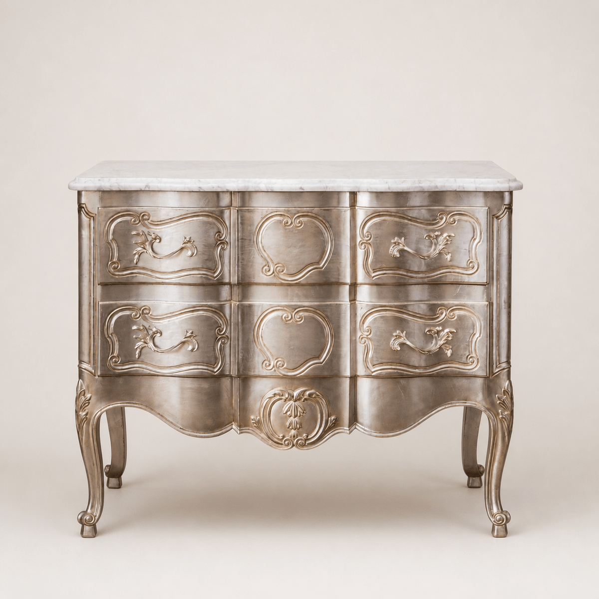 LXV Style Chest of Drawers in Hand Gilded Silver Finish - La Maison London
