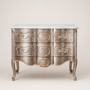 LXV Style Chest of Drawers in Hand Gilded Silver Finish