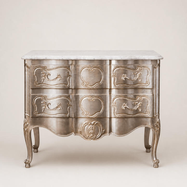 LXV Style Chest of Drawers in Hand Gilded Silver Finish - La Maison London