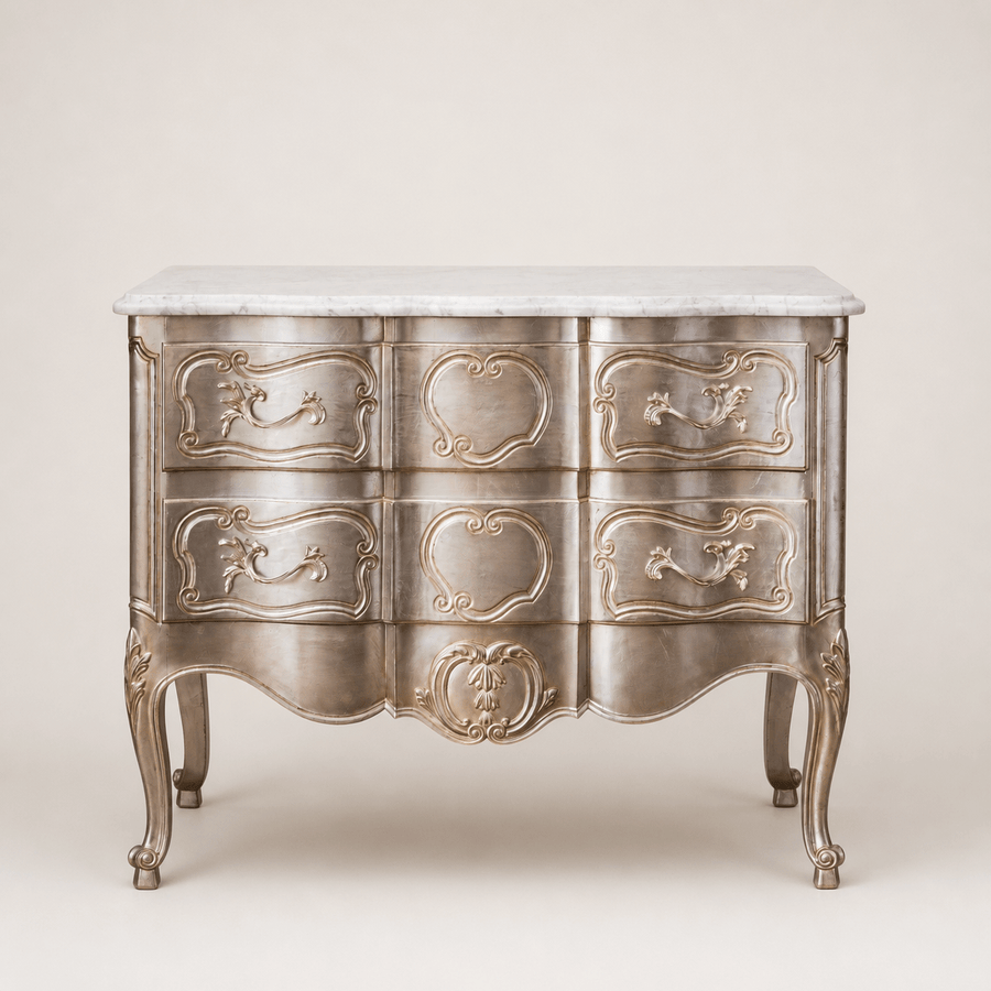 LXV Style Chest of Drawers in Hand Gilded Silver Finish - La Maison London