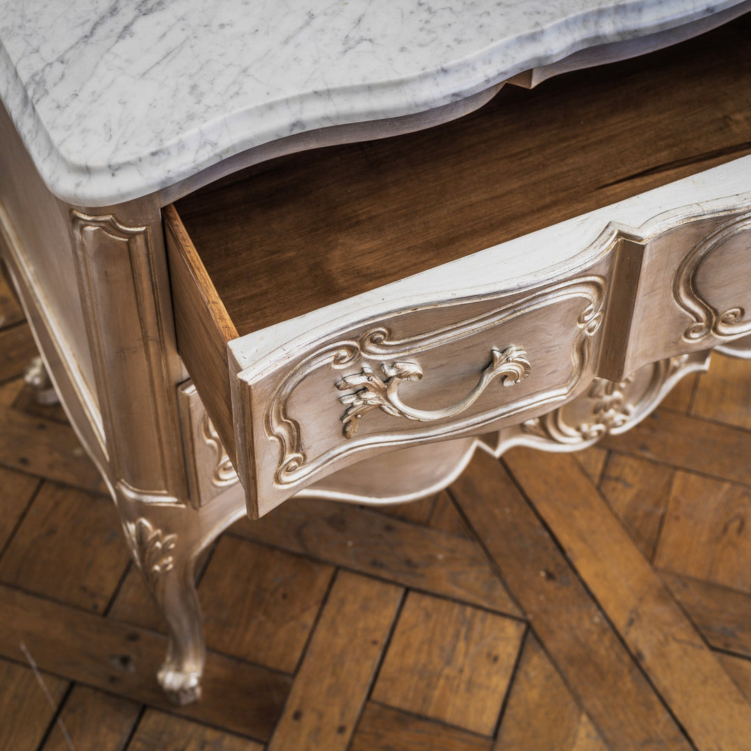 LXV Style Chest of Drawers in Hand Gilded Silver Finish - La Maison London