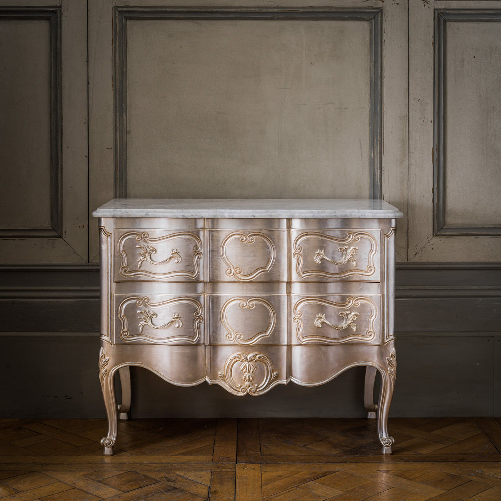 LXV Style Chest of Drawers in Hand Gilded Silver Finish - La Maison London