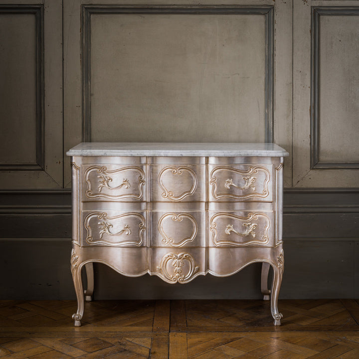 LXV Style Chest of Drawers in Hand Gilded Silver Finish - La Maison London