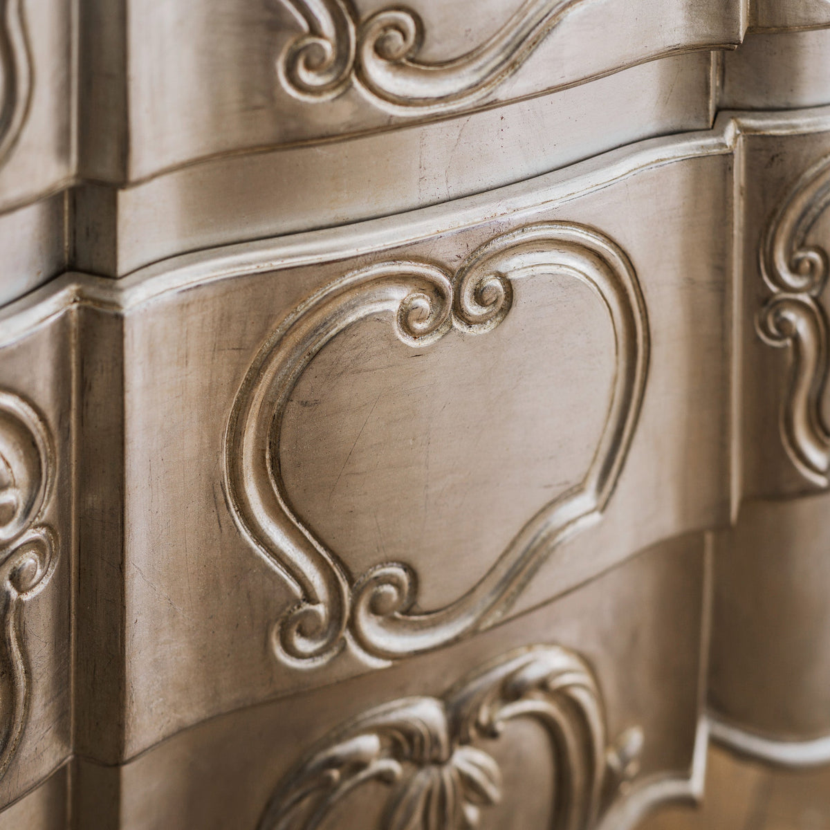 LXV Style Chest of Drawers in Hand Gilded Silver Finish - La Maison London