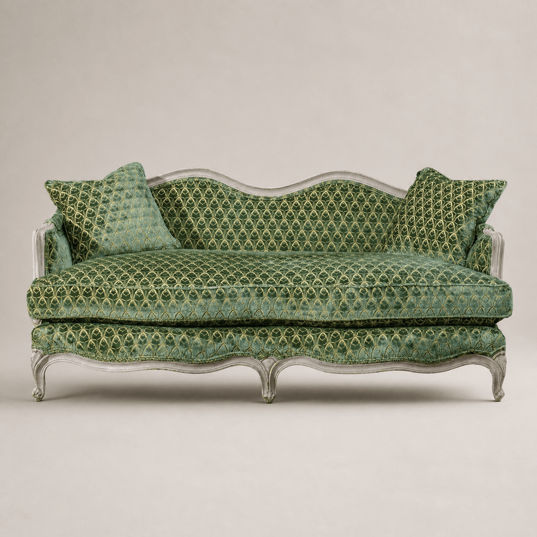 Modern French Louis XV Style Hand-Carved Painted Sofa - La Maison London