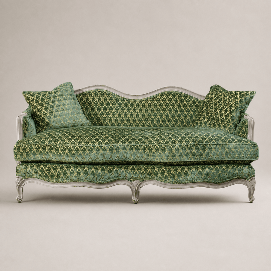 Modern French Louis XV Style Hand-Carved Painted Sofa - La Maison London