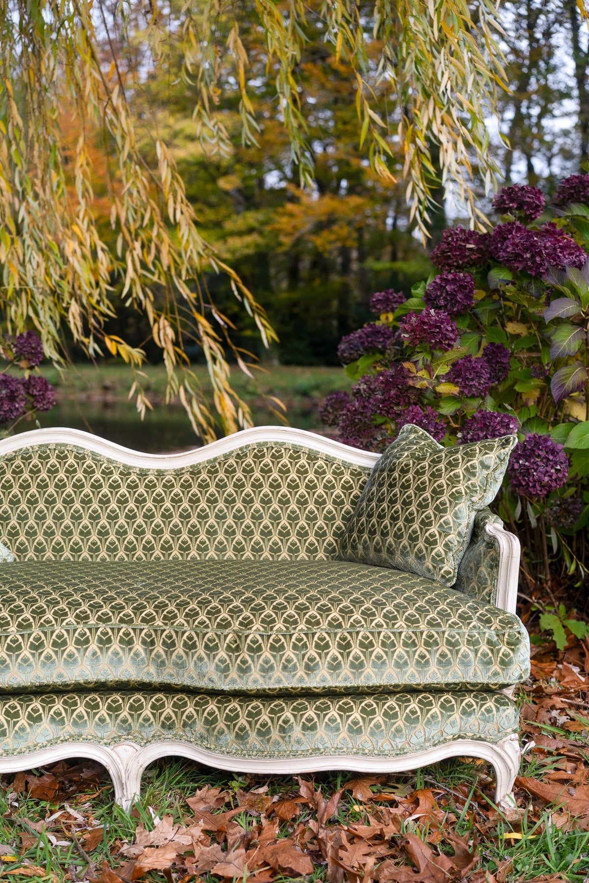 Modern French Louis XV Style Hand-Carved Painted Sofa - La Maison London