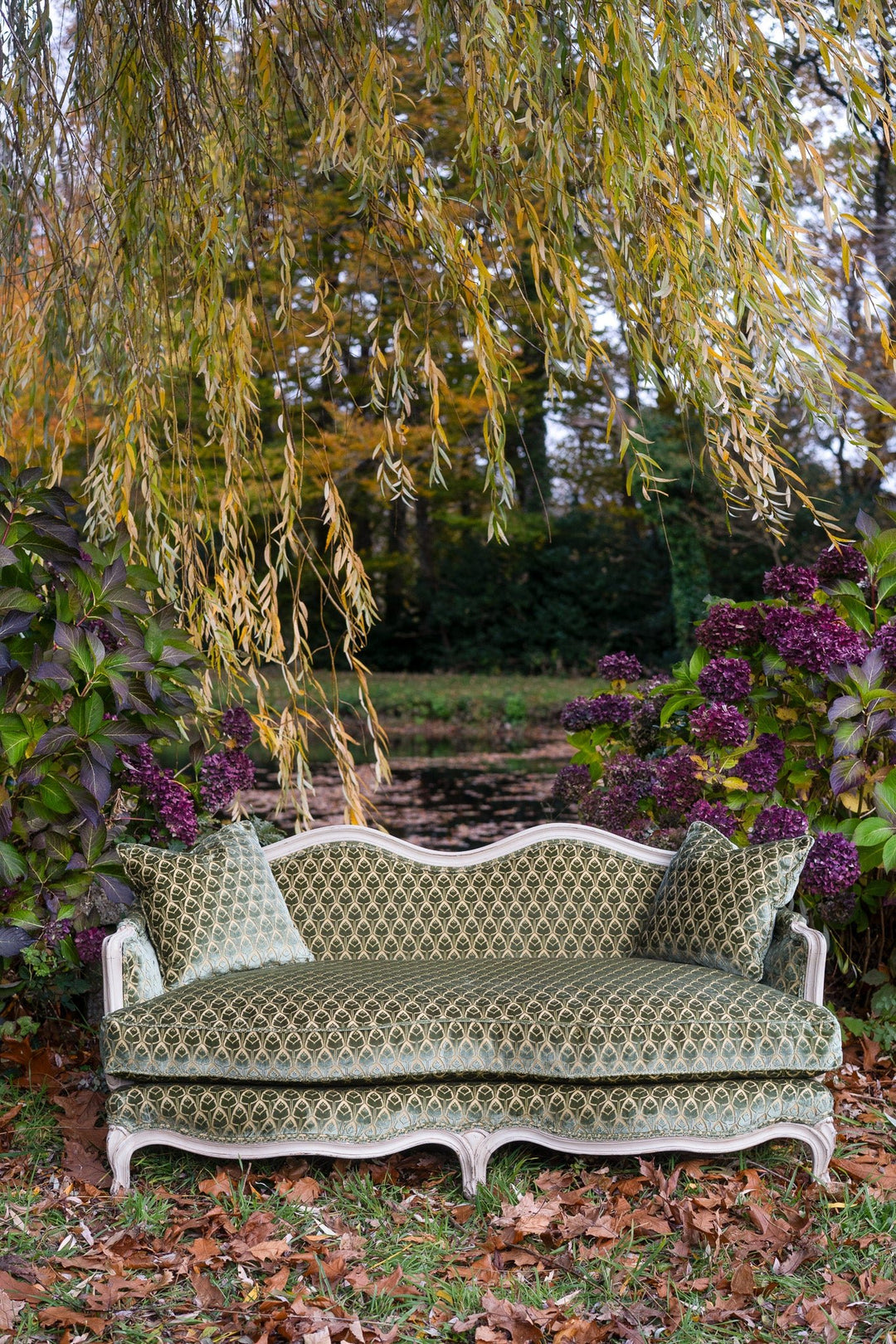 Modern French Louis XV Style Hand-Carved Painted Sofa - La Maison London