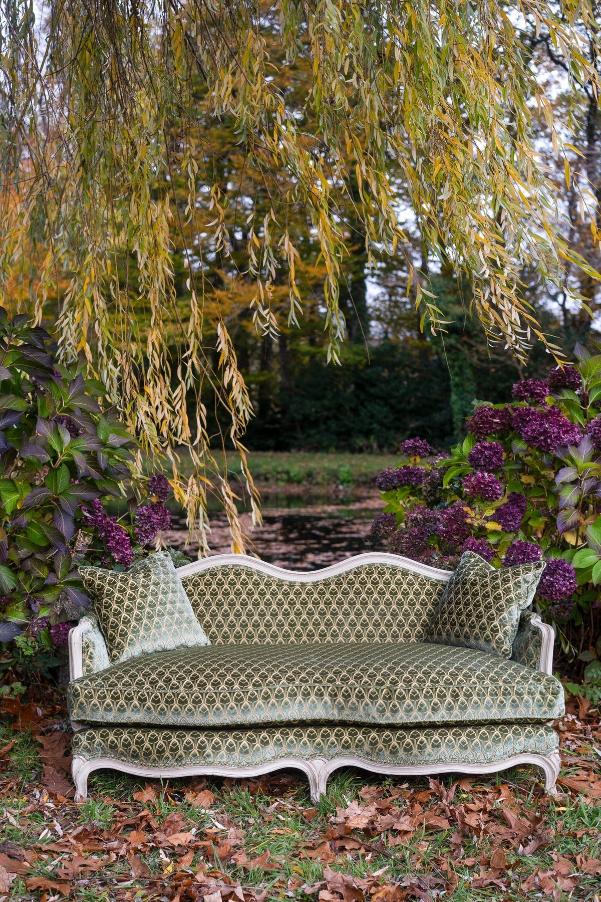 Modern French Louis XV Style Hand-Carved Painted Sofa - La Maison London