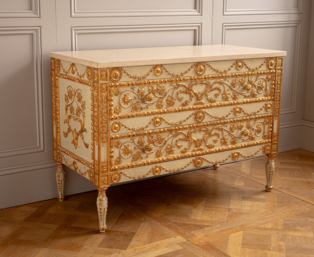 Neoclassical Style Chest Of Drawers With 23.75ct Gold Leaf Gilded Highlights - La Maison London