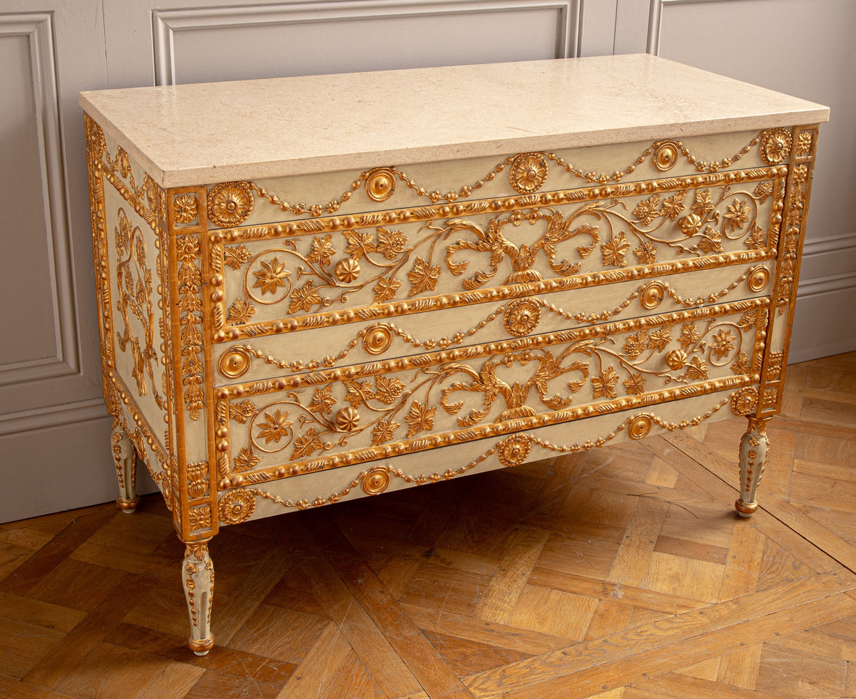 Neoclassical Style Chest Of Drawers With 23.75ct Gold Leaf Gilded Highlights - La Maison London