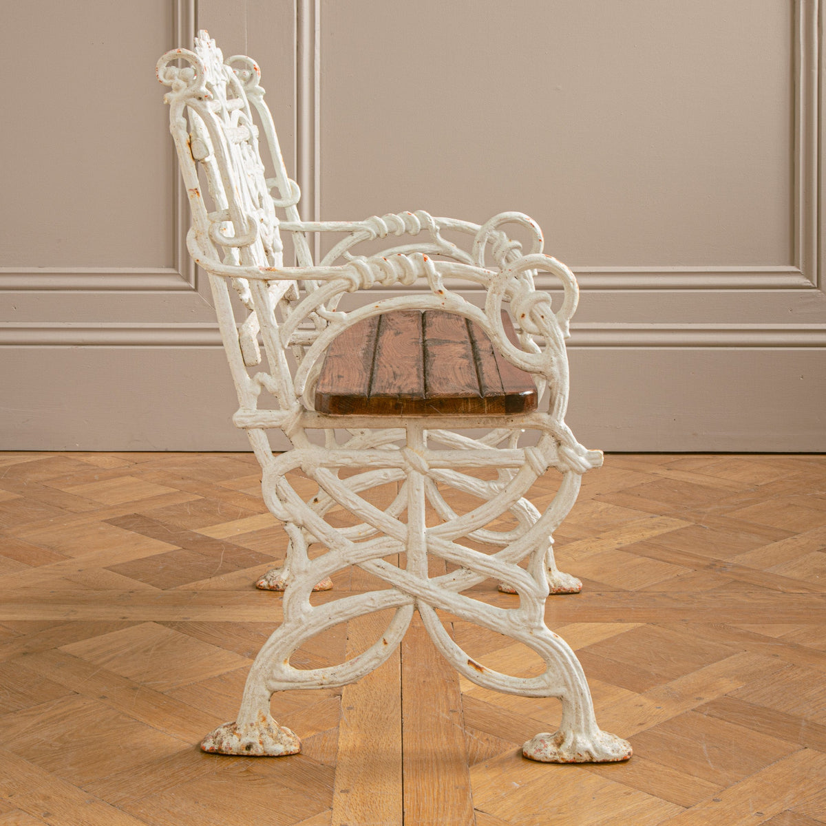 Pair Of Early 1900's Art Nouveau Cast Iron Garden Chairs With Vine Motif - La Maison London