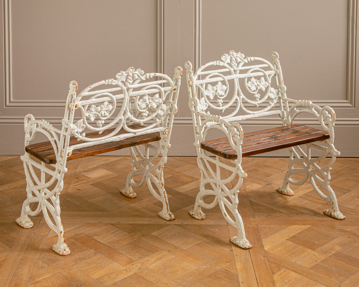 Pair Of Early 1900's Art Nouveau Cast Iron Garden Chairs With Vine Motif - La Maison London