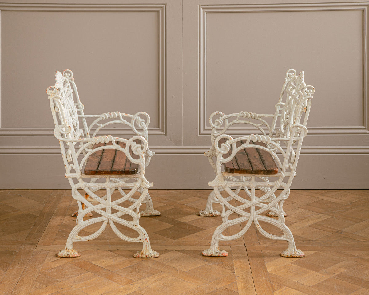 Pair Of Early 1900's Art Nouveau Cast Iron Garden Chairs With Vine Motif - La Maison London