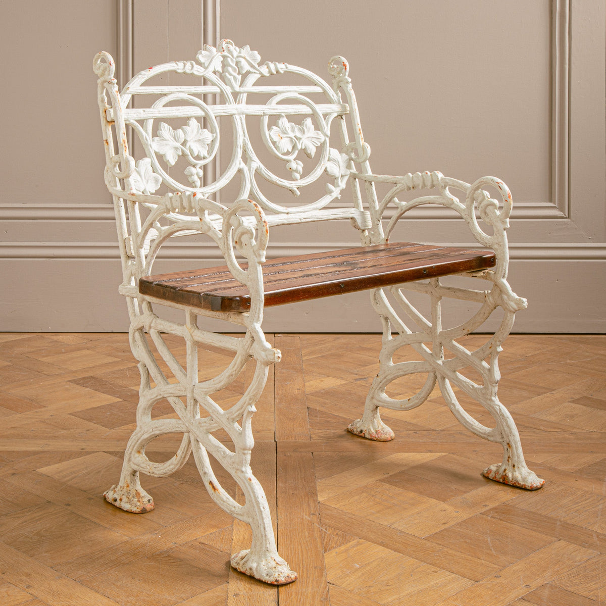 Pair Of Early 1900's Art Nouveau Cast Iron Garden Chairs With Vine Motif - La Maison London