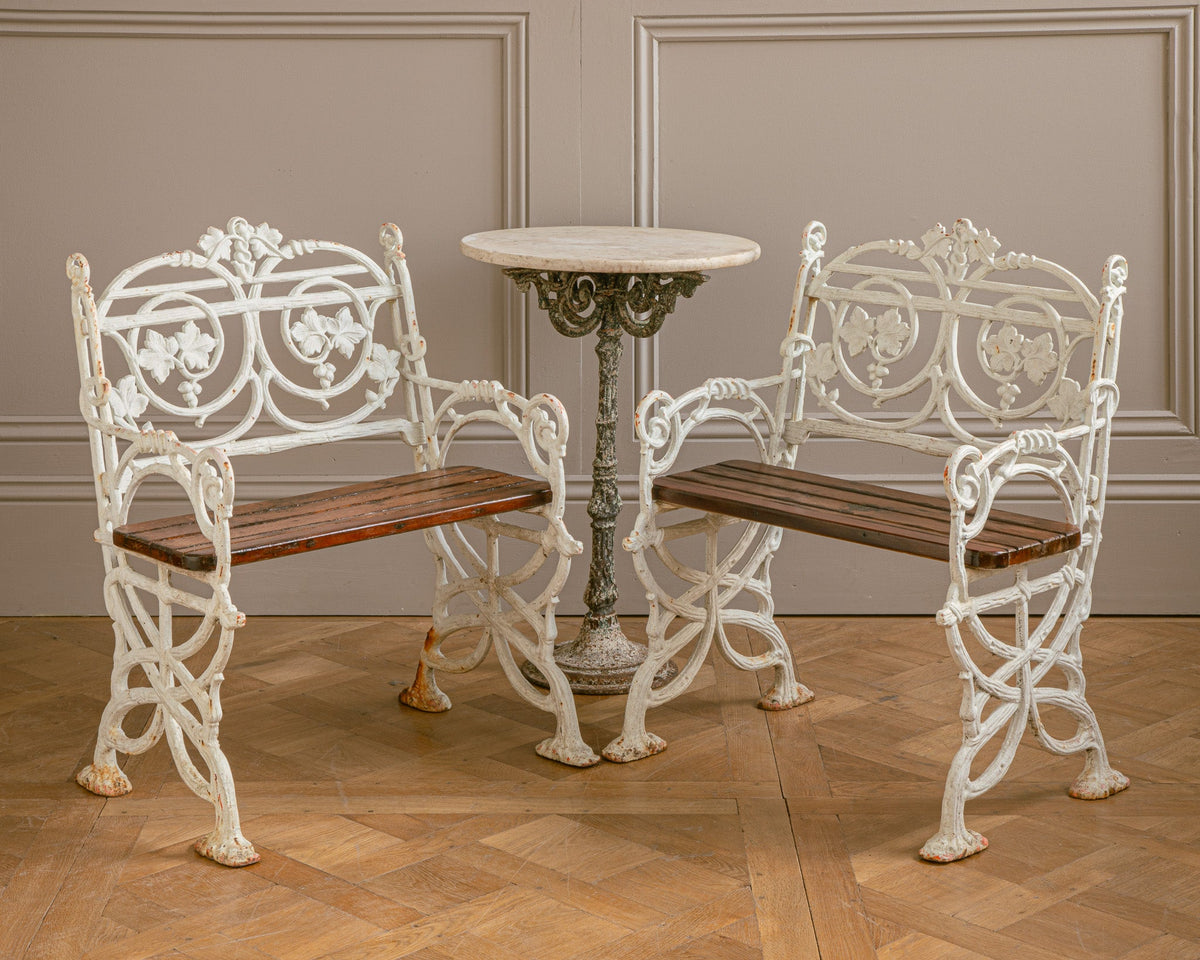 Pair Of Early 1900's Art Nouveau Cast Iron Garden Chairs With Vine Motif - La Maison London