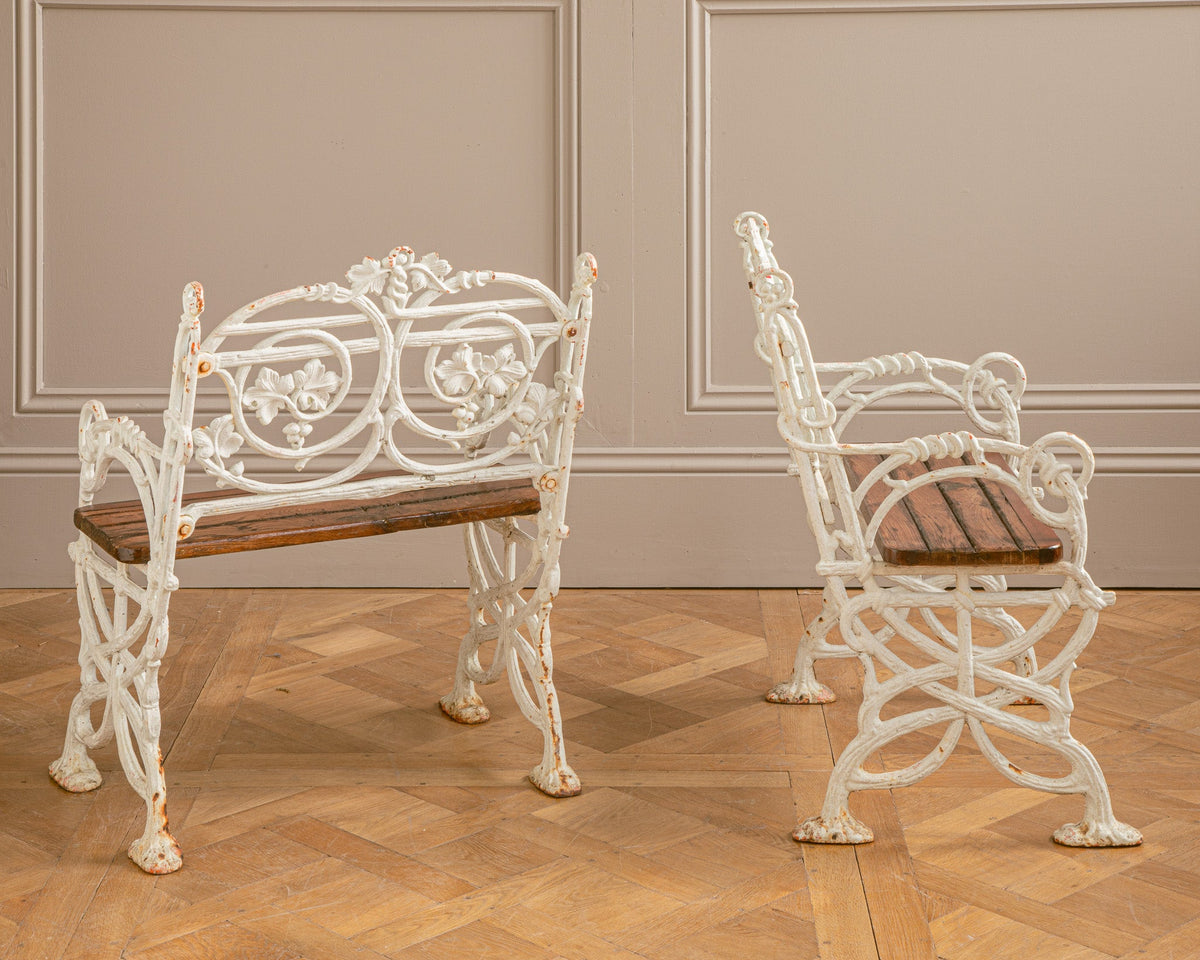 Pair Of Early 1900's Art Nouveau Cast Iron Garden Chairs With Vine Motif - La Maison London