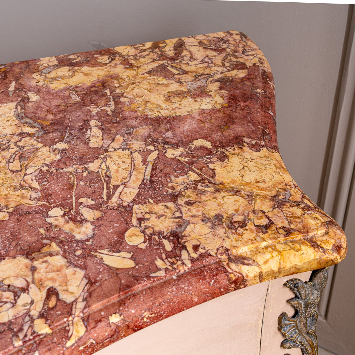 Pink Turn of the Century Louis XV Style Bombe Chest of Drawers with Marble Top - La Maison London