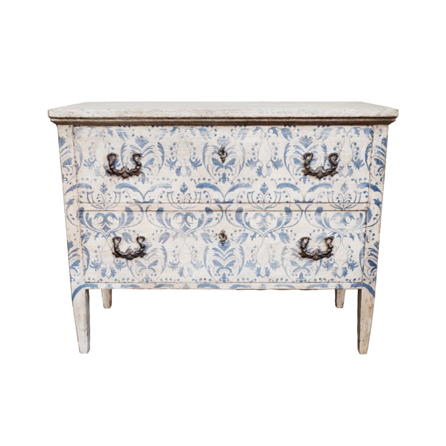 Blue & White Florentine Style Hand Painted Italian Chest Of Drawers/Commode