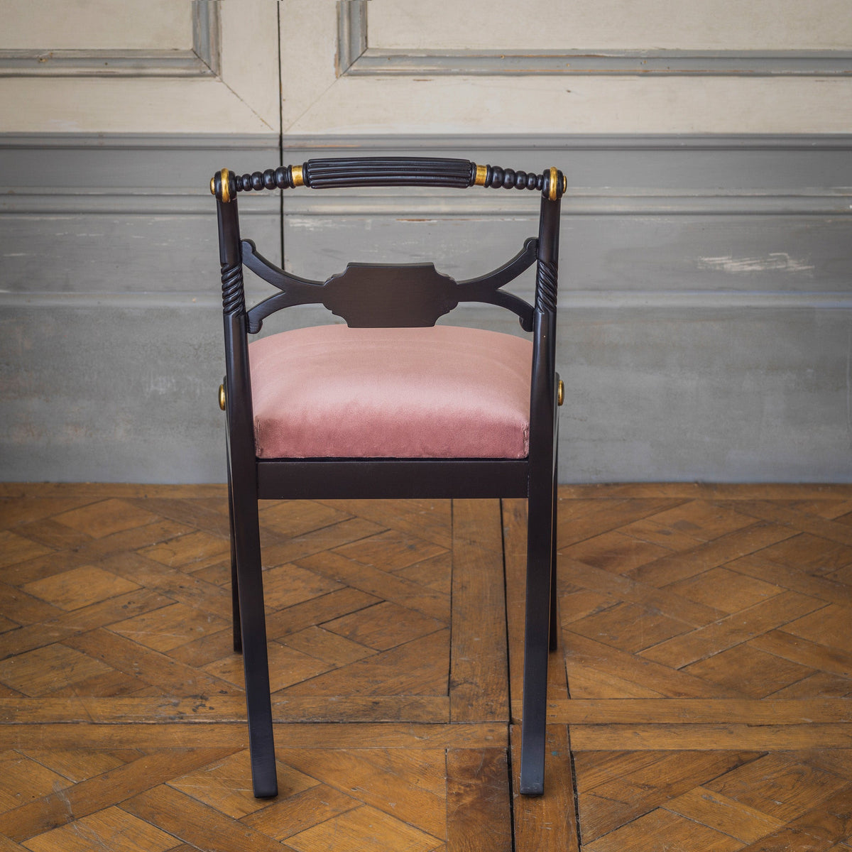 Regency Style Chair With Black Lacquer & Gilt work Patina - La Maison London