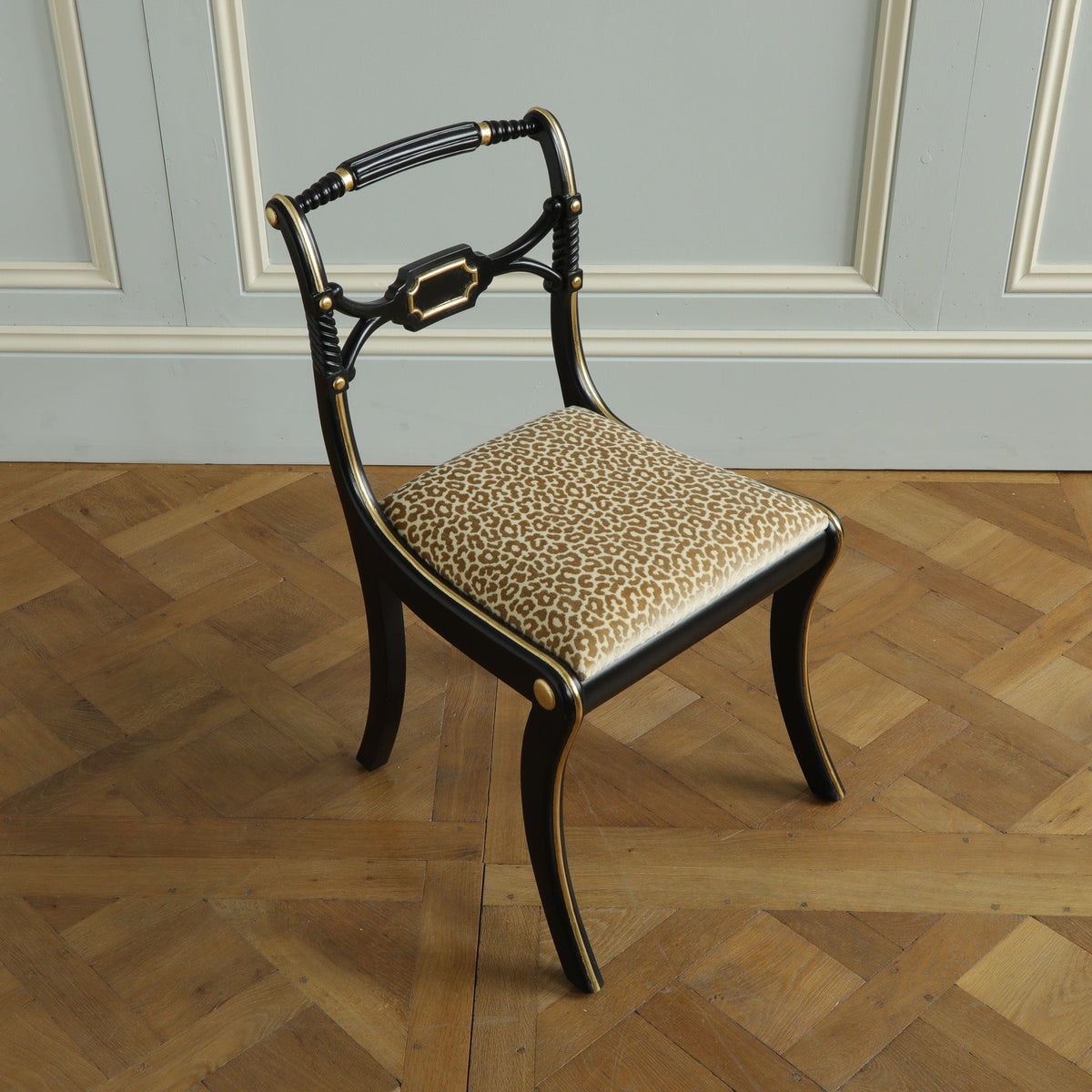 Regency Style Chair With Black Lacquer & Gilt work Patina - La Maison London