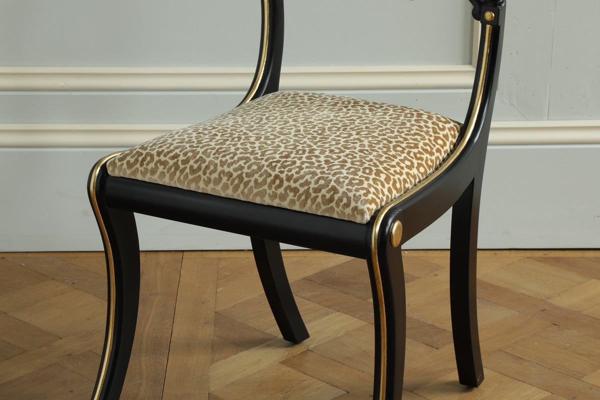 Regency Style Chair With Black Lacquer & Gilt work Patina - La Maison London