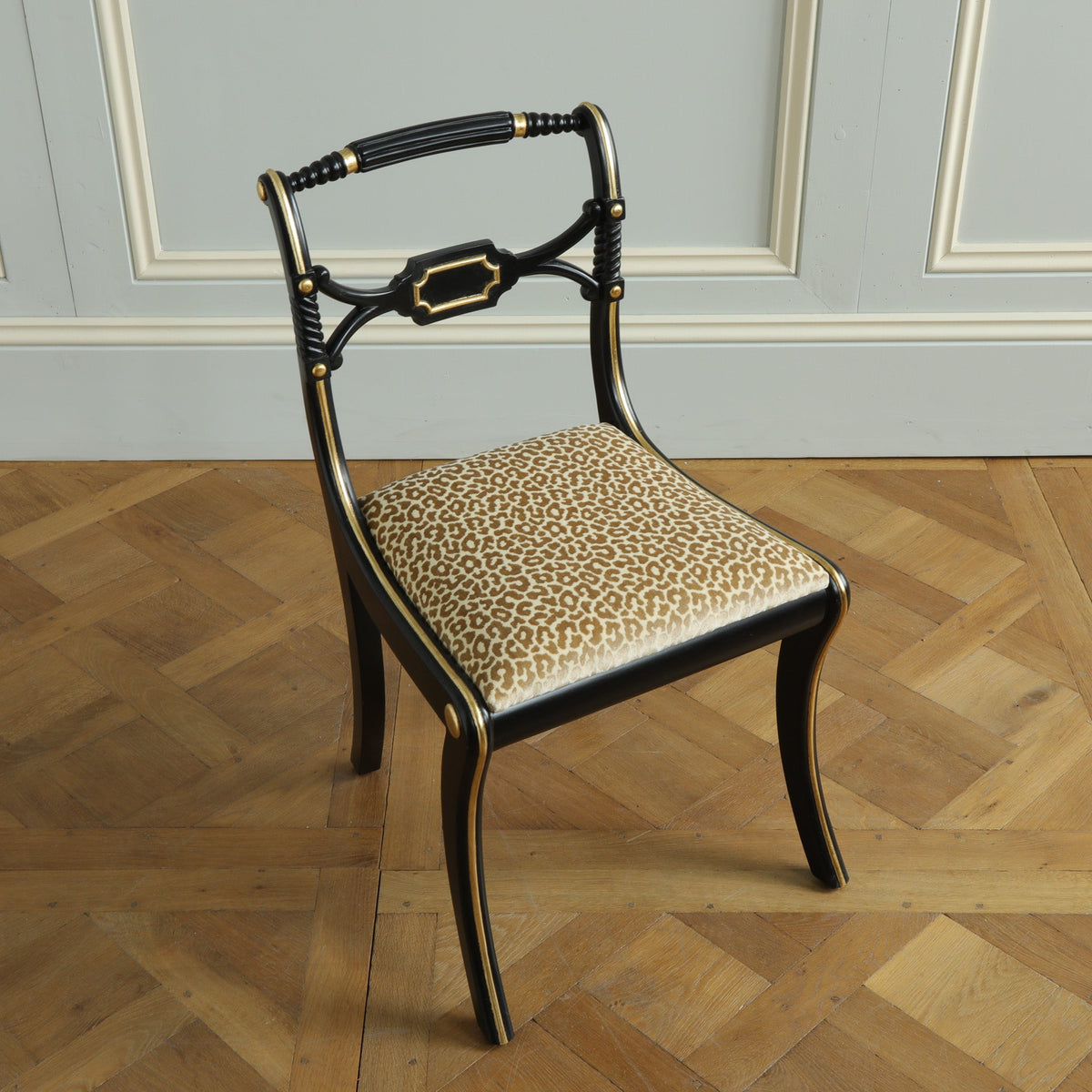 Regency Style Chair With Black Lacquer & Gilt work Patina - La Maison London
