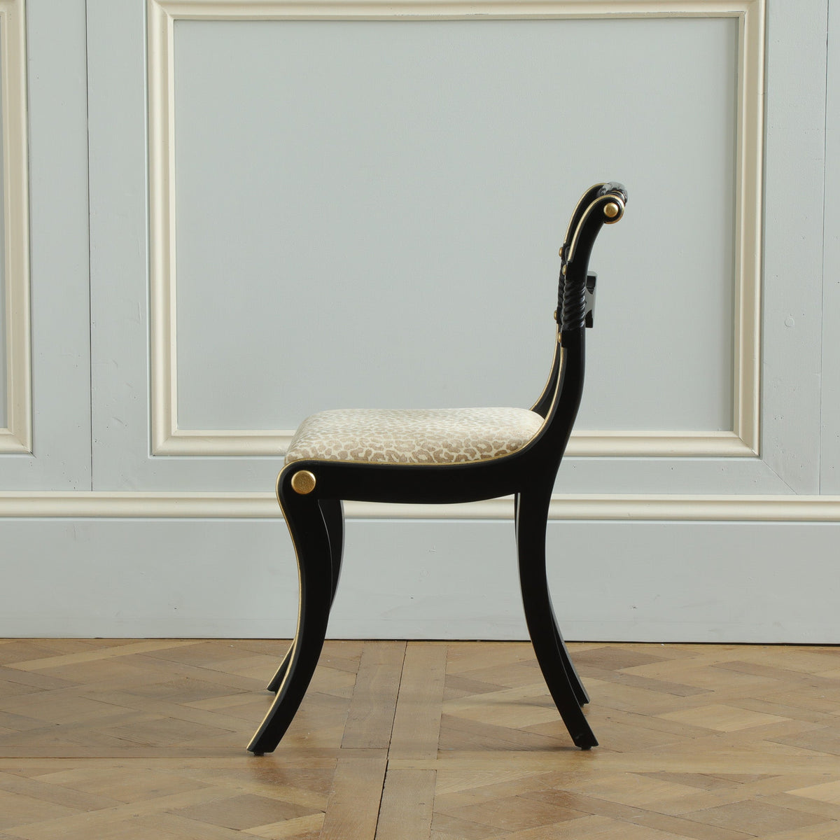 Regency Style Chair With Black Lacquer & Gilt work Patina - La Maison London