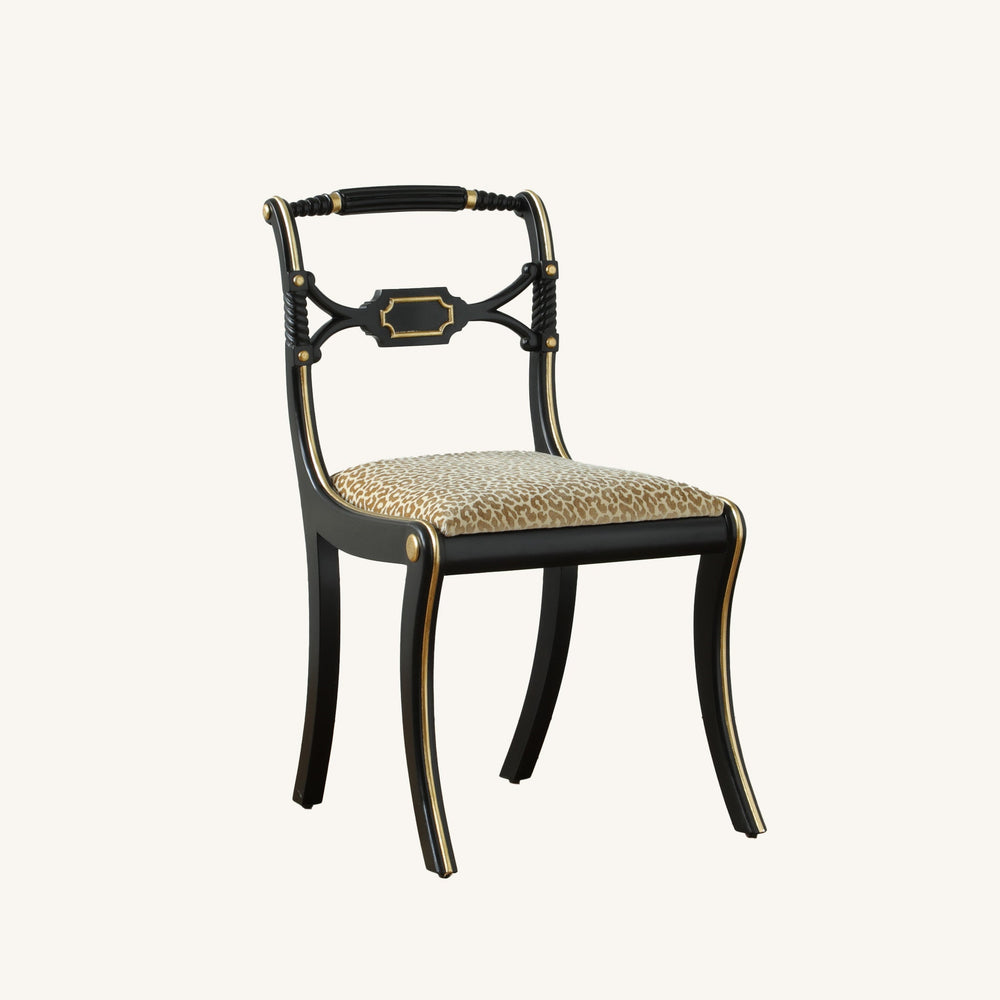Regency Style Chair With Black Lacquer & Gilt work Patina - La Maison London