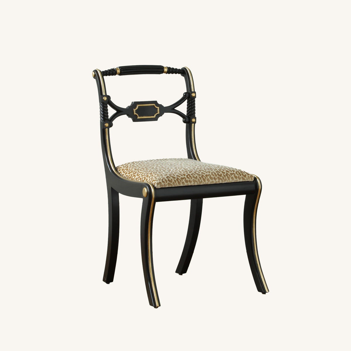 Regency Style Chair With Black Lacquer & Gilt work Patina - La Maison London