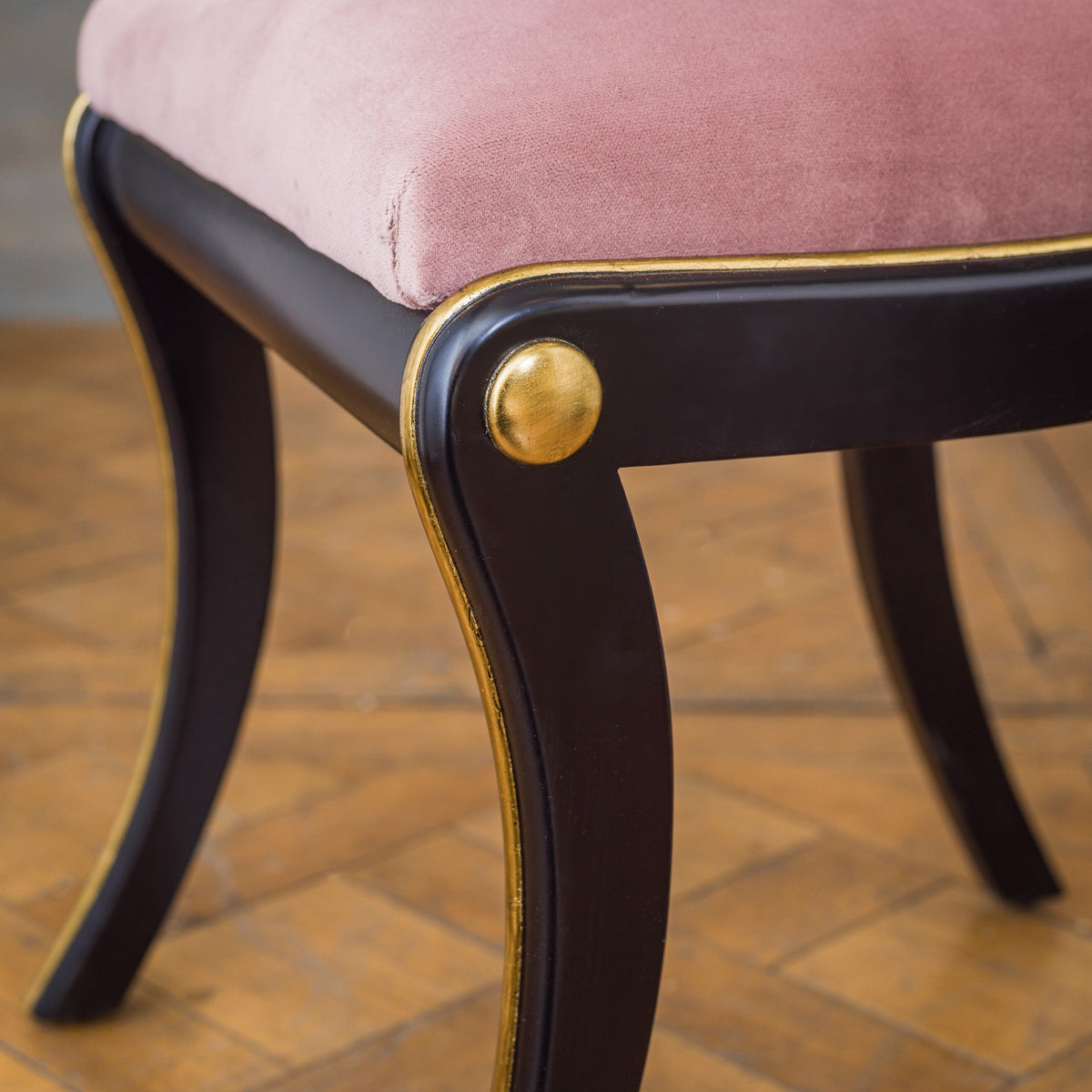 Regency Style Chair With Black Lacquer & Gilt work Patina - La Maison London