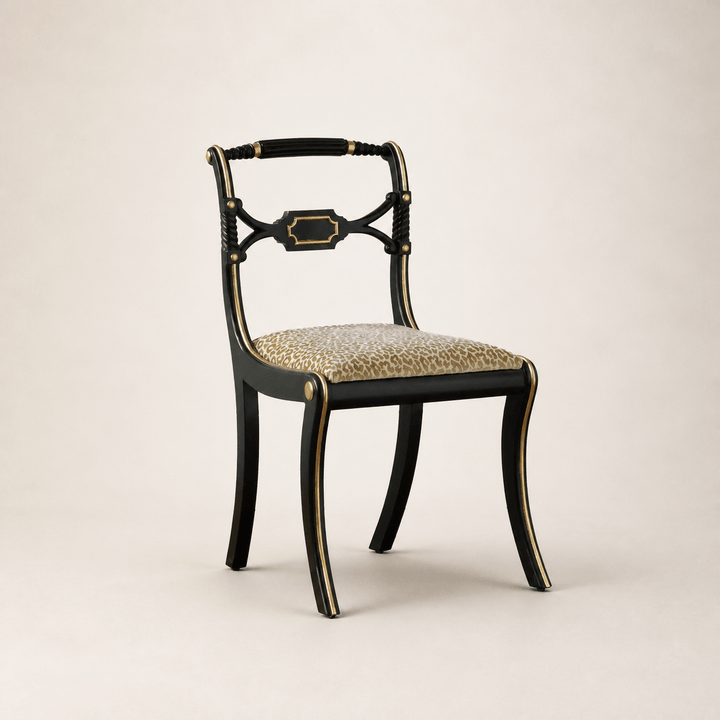 Regency Style Chair With Black Lacquer & Gilt work Patina - La Maison London